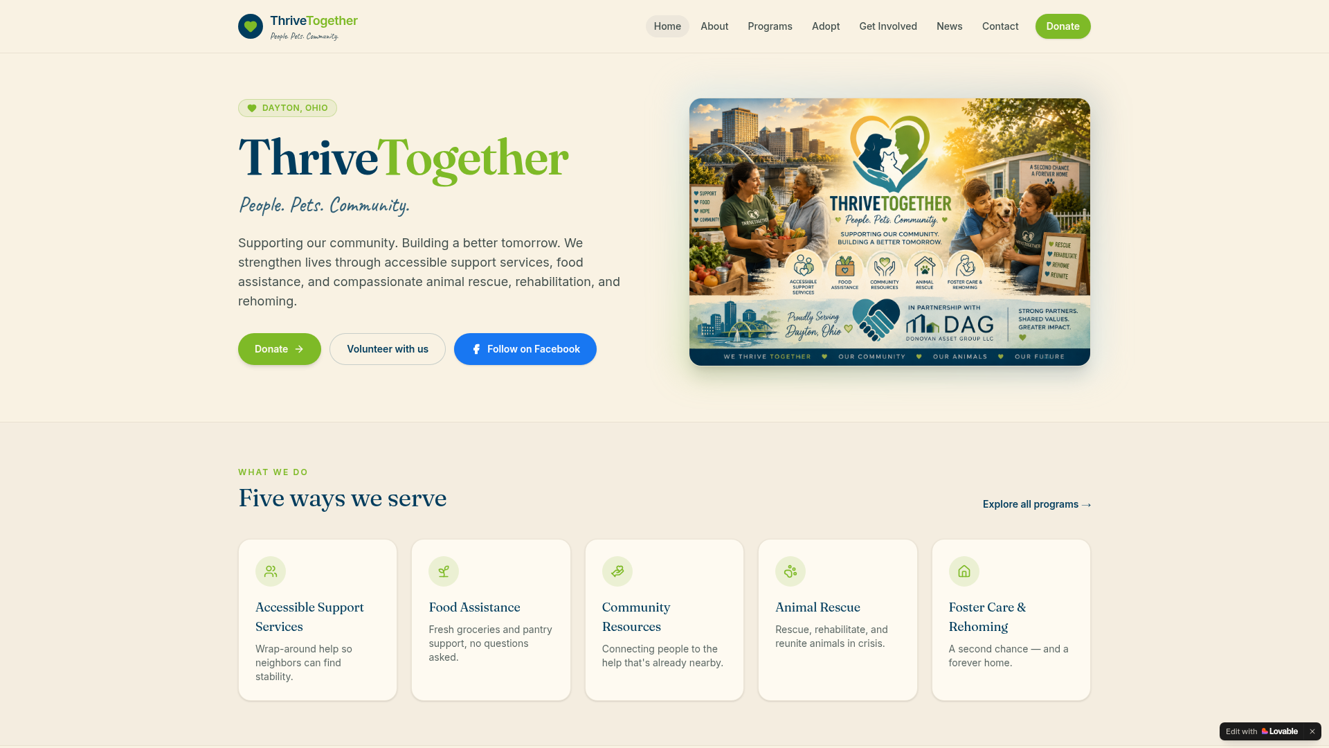 Screenshot of ThriveTogether homepage