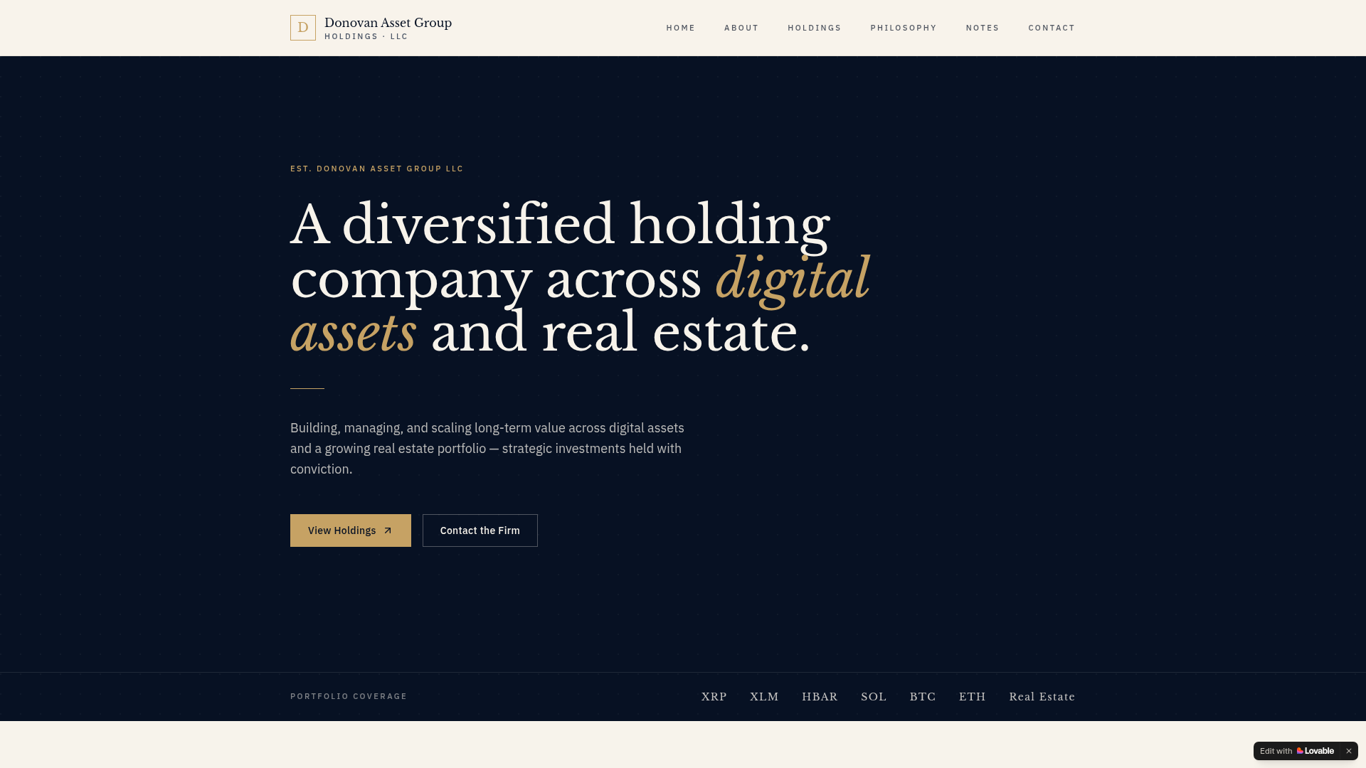 Screenshot of Donovan Asset Group homepage