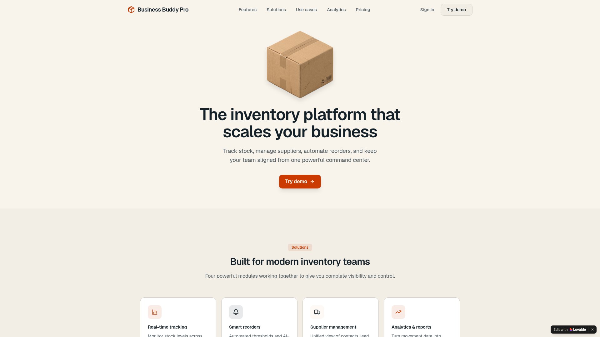 Screenshot of Business Buddy Pro homepage